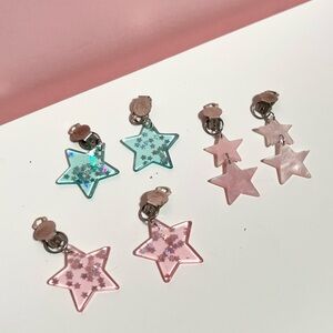 Y2K 2000s mcbling pink and blue star clip on earrings